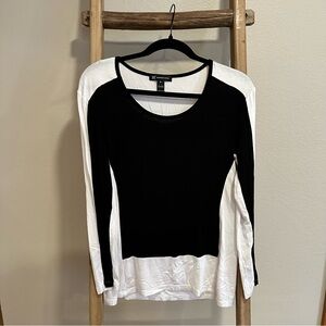 INC International Concepts Black and White Blouse